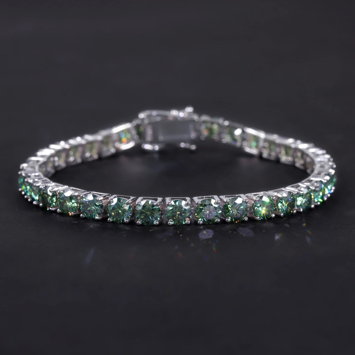 Gemfiori Abiding Colored Moissanite 3mm 4mm 5mm 925 Sterling Silver Tennis Bracelet 4MM 7IN Moissanite Tennis Bracelet in Stock