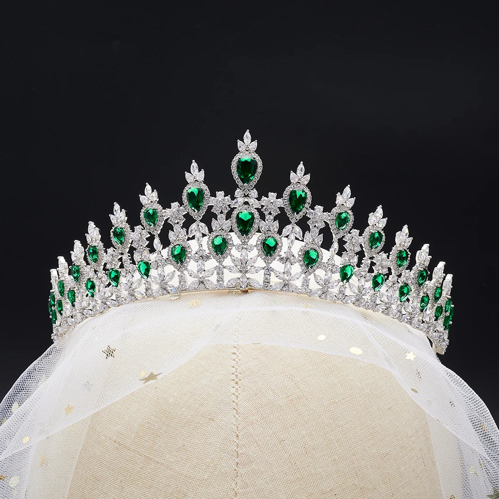 014129 Luxury Color Cubic Zircon Crystal Crowns for Women Tiara Queen for Wedding Bridal Headpiece Hair Jewelry Accessories