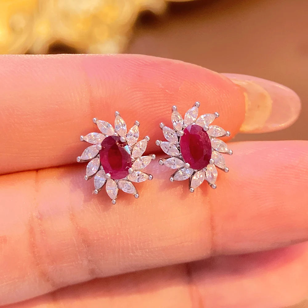Gioiellieri Luxury Natural Red Ruby Earrings 925 Sterling Silver Wedding Party Gift Fine Jewelry