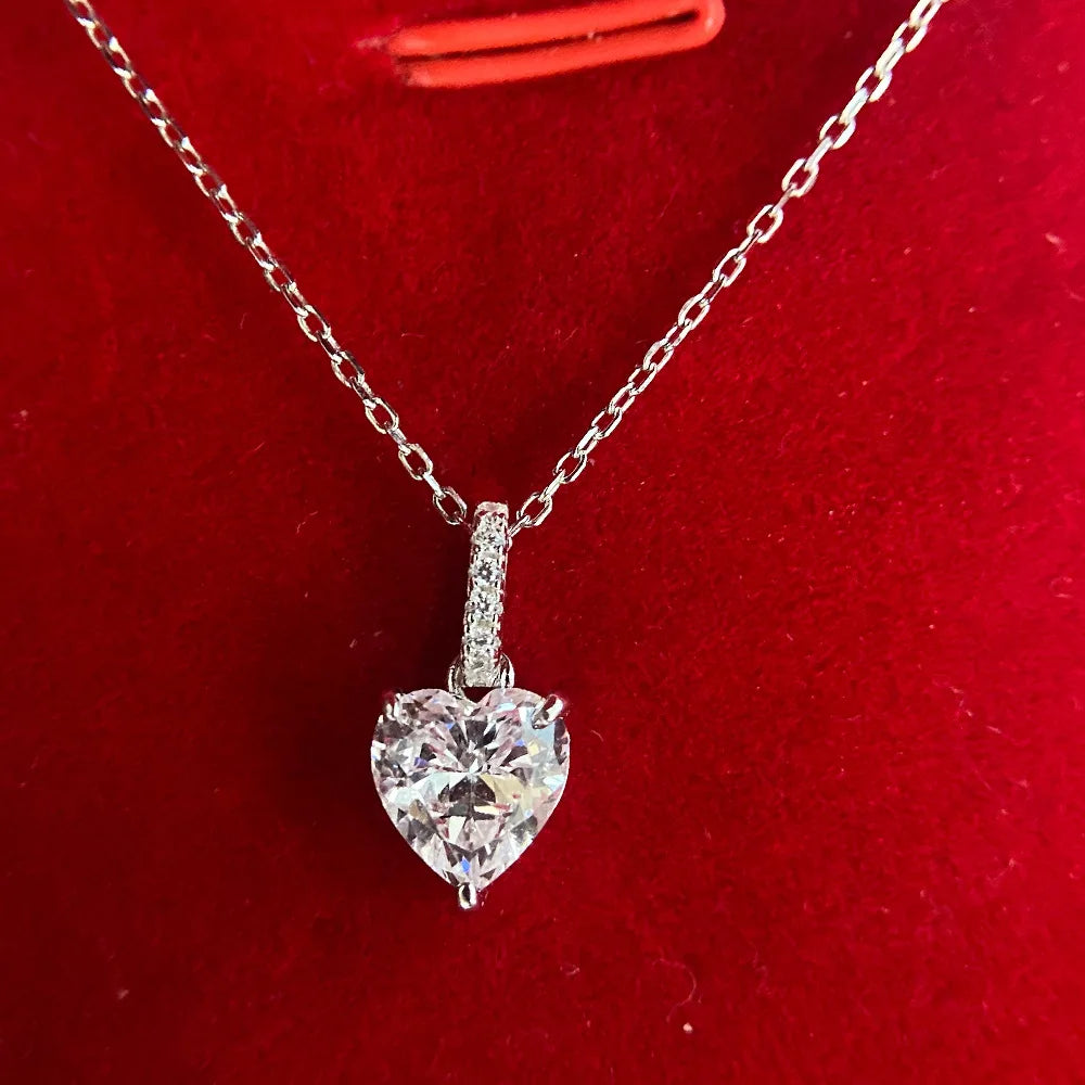 SILVERELLI Heart-Shaped Zircon Pendant Necklace | S925 Sterling Silver | 1ct White | 40+5cm Chain
