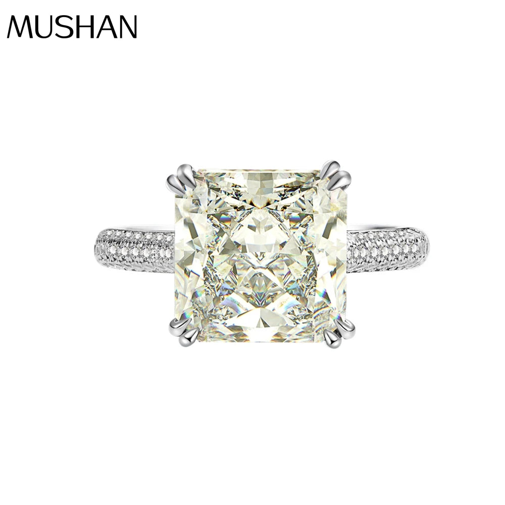 MuShan Jewelry Factory 10 Carat High Carbon Diamond Padma 10 * 10 Ruby Ring Pure Silver Redion Ice Flower Cut Diamond Ring