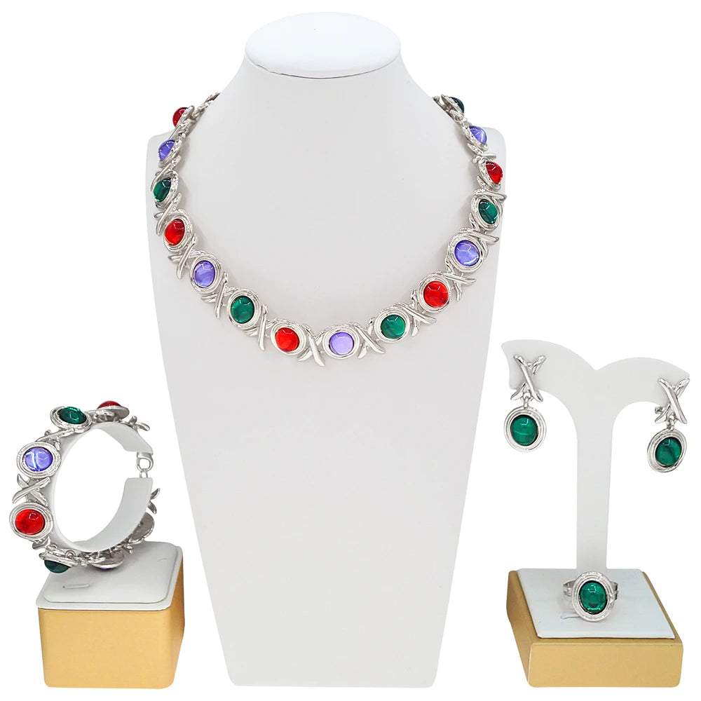 Zhuerrui Luxurious and Charming Gold-plated Jewelry Set, High-end and Dazzling Gemstone Jewelry for African Brides
