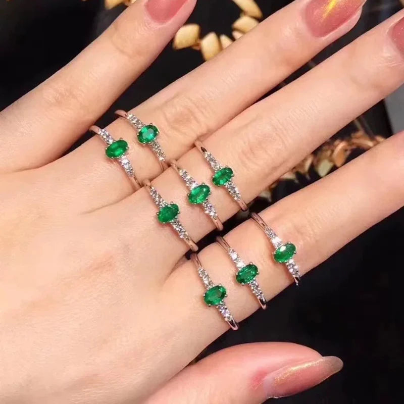 Natural Emerald Ring for Engagement with 925 Sterling Silver May Birthstone Green Gemstone Fine Jewelry Luxury Anniversary