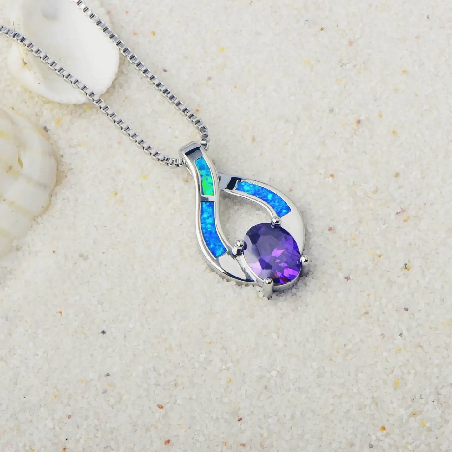 Tiktok Ins Viral Blue Opal Heart Necklace | Copper Silver Plated Nightingale Pendant Bohemian Jewelry Wholesale