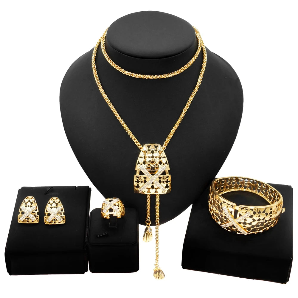 Zhuerrui Rose Italy Gold Jewelry Sets Dubai Necklace Bracelet Earrings Ring Jewelry Set Luxury Wedding Necklace Jewellery