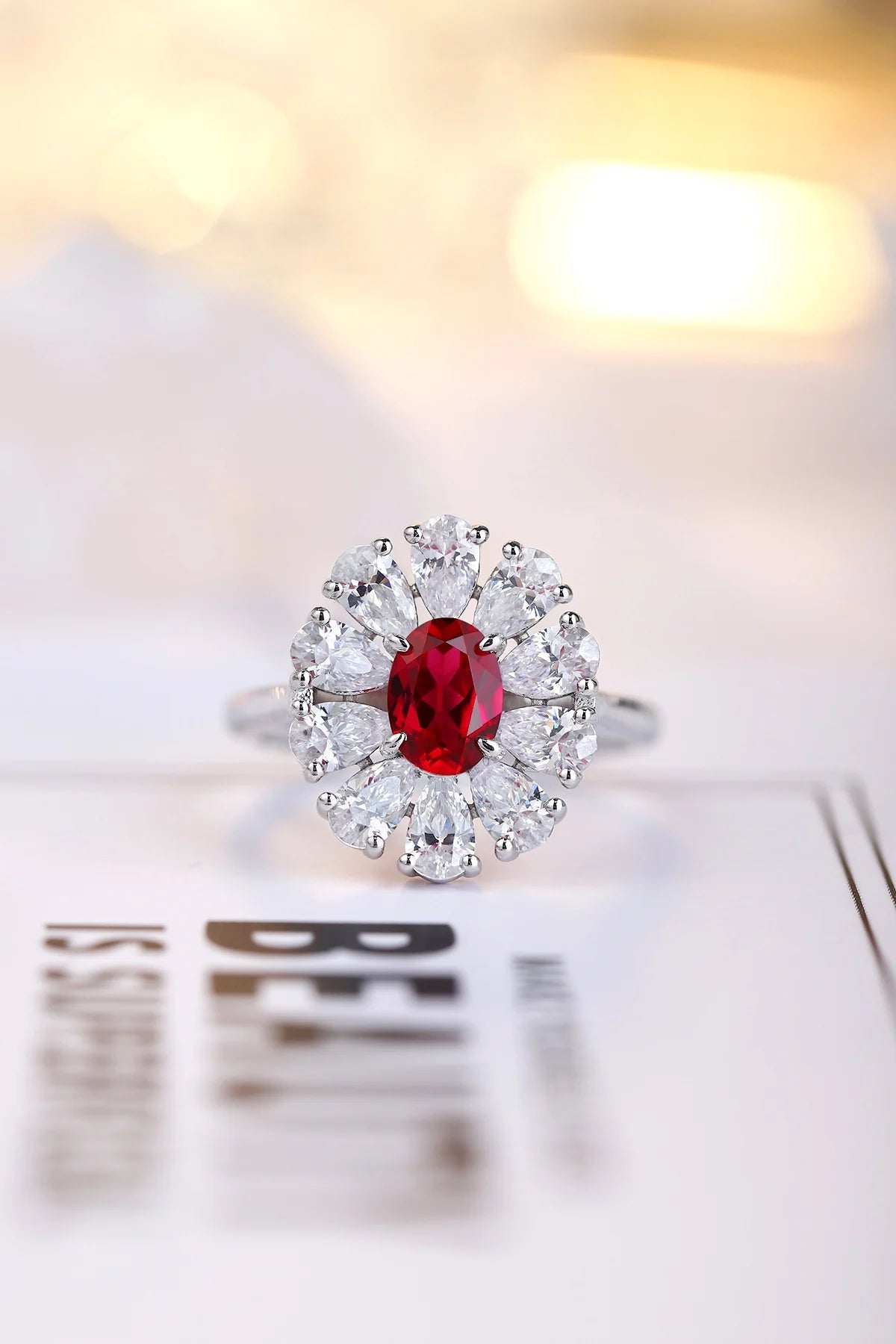 Gemfiori Jewelry Trendy High Quality S925 Silver Cultivated Ruby Ring Unisex Engagement Ring for Wedding Party or Gift
