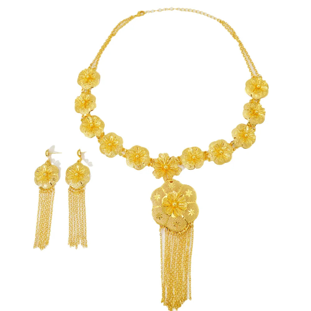 Middle East Gold-Plated Jewelry Suit 2 Sets Indian Bridal Wedding Necklace Earrings Gold Plated Non-Fading Wholesale