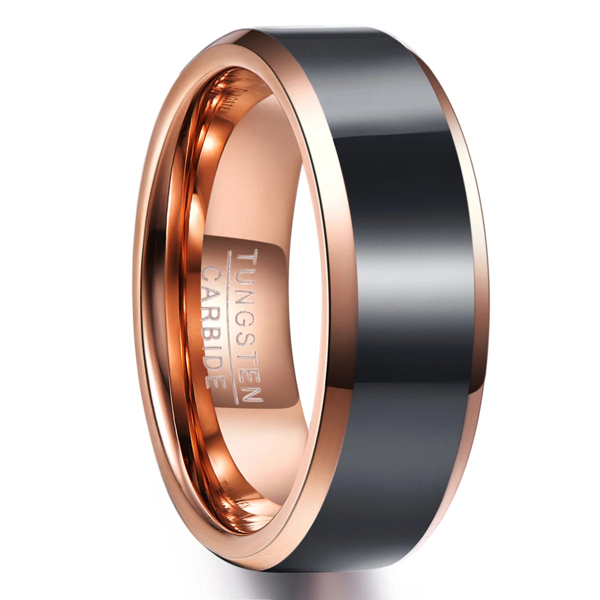 REBEL 8mm Rose Gold & Black Tungsten Carbide Ring | Two-Tone Wedding Band