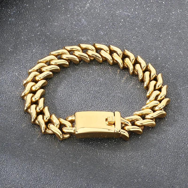 REBEL Polished Fashion Bracelets Men Stainless Steel Trendy Link Bracelet Bangle