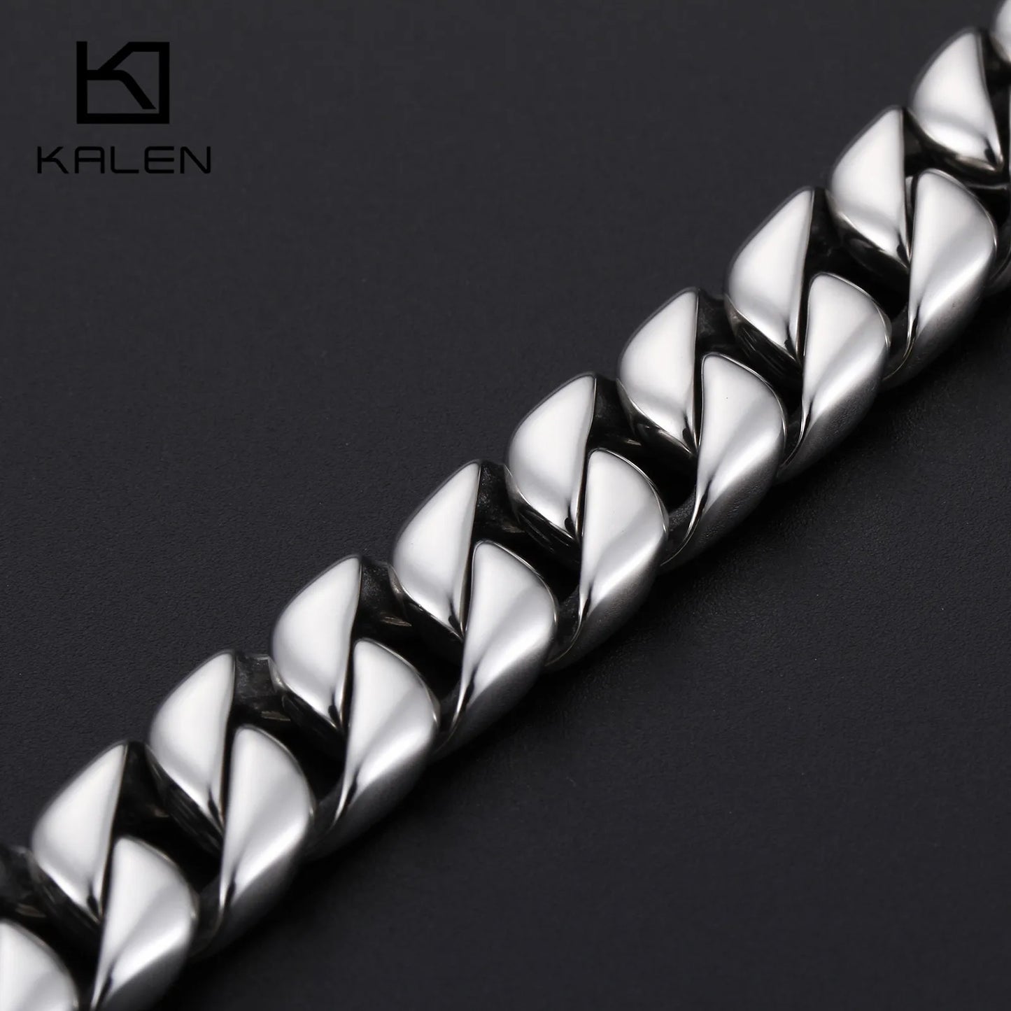KALEN 23 cm Stainless Steel Cuban Link Chain Bracelet for Men