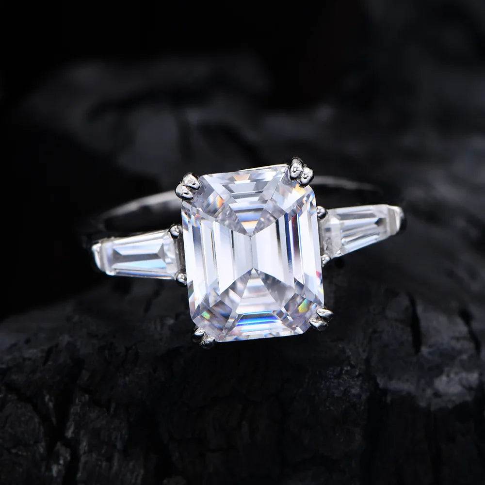 MuShan Jewelry Factory Rectangular Chamfered Car Flat 8 * 10 Pagoda Cutting High Carbon Diamond Ring Female 95 Silver