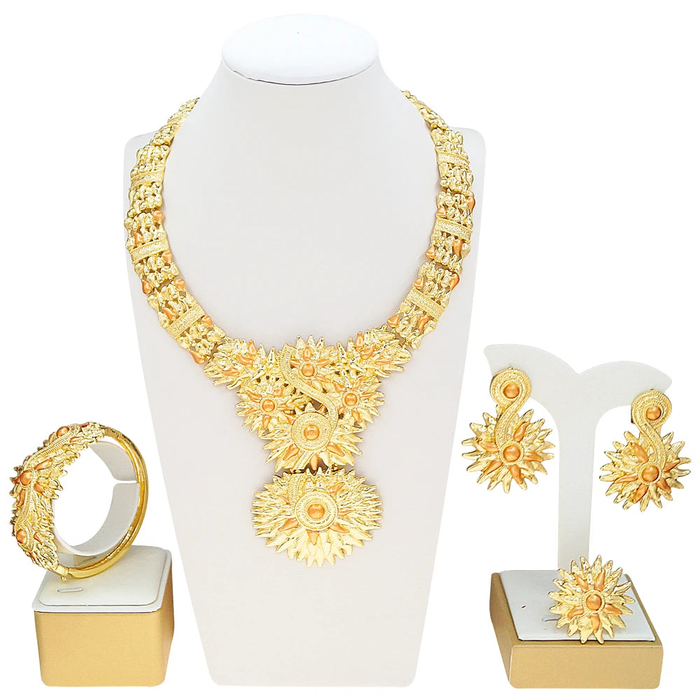 Zhuerrui's Latest Luxurious Gold-plated Jewelry Four-piece Set, Exquisite and Textured Designer Jewelry, African Wedding Gift
