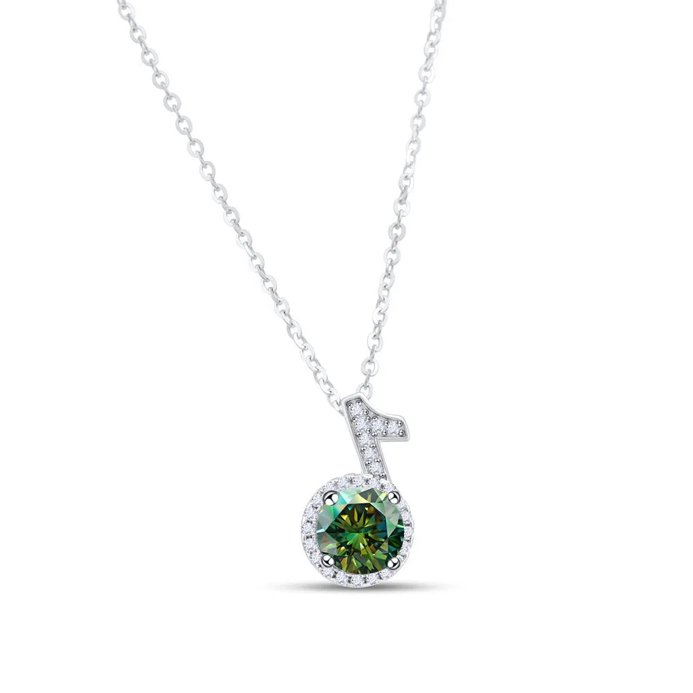 Fine 925 Silver Bezel Set Round Cut 1ct VVS Colored Moissanite Jewelry New Trendy Fashion Layer Musical Note Necklace for Women
