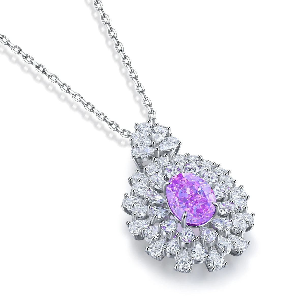 Gemfiori Anster purple Sapphire Mian Stone Oval Cutting 925 Silver Necklace Length 16cm 8.65ct Customizable Style Women's Necklace