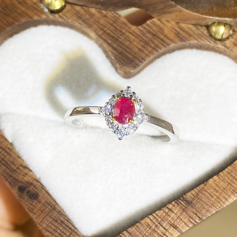 Gioiellieri Low Price Certified Natural Ruby Oval Cut Prong Setting Engagement Wedding 925 Sterling Silver Gold Plated Luxury Women's Ring