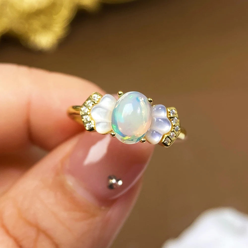 Gioiellieri Factory Women's 925 Silver Gold Rhodium Plated Luxury Natural Opal Prong Setting Ring Pendant Jewelry Set Fine