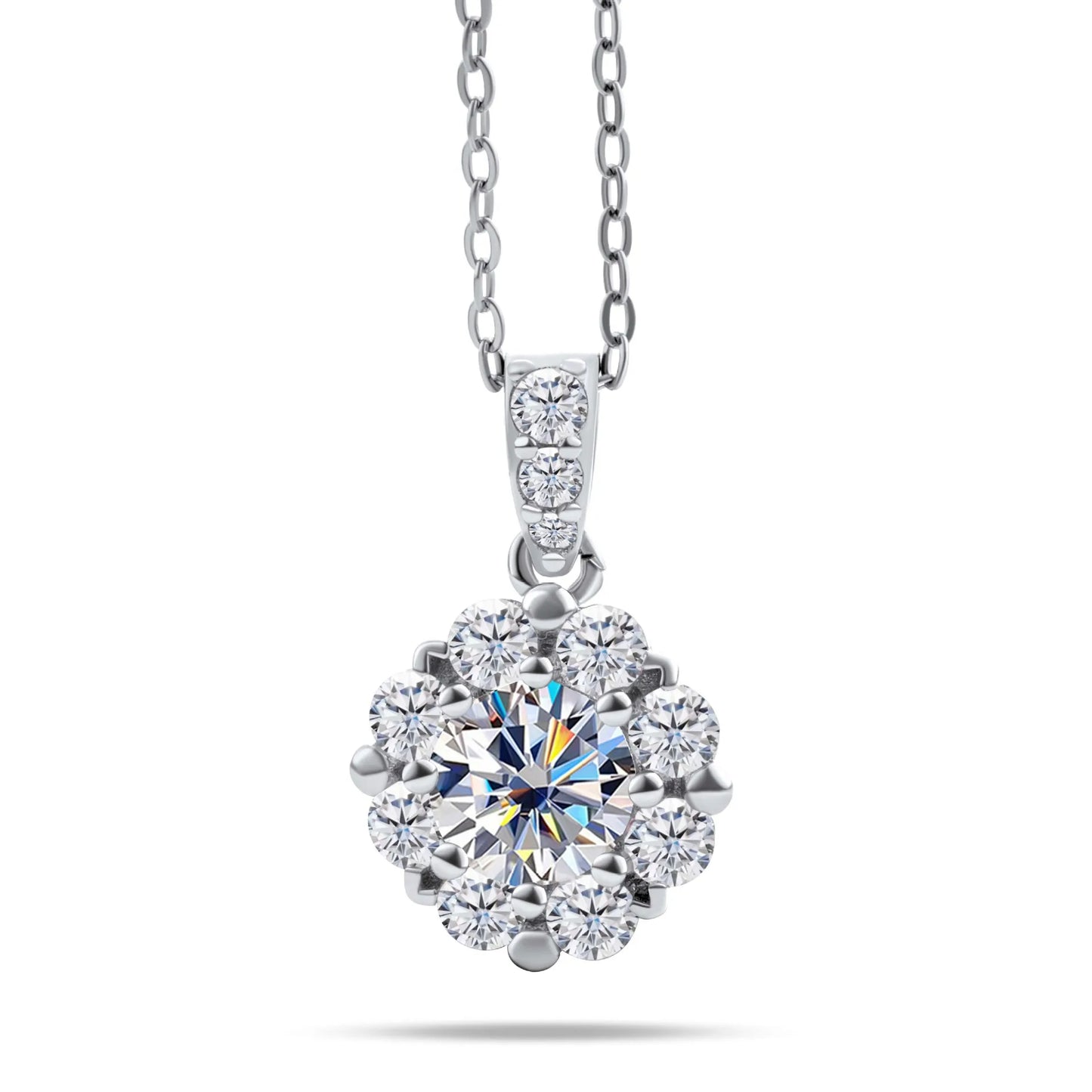 Fashion Fine 925 Sterling Silver Cluster Set Round Cut 1ct VVS GRA Colored Moissanite Jewelry Classic Sunflower Pendant Necklace