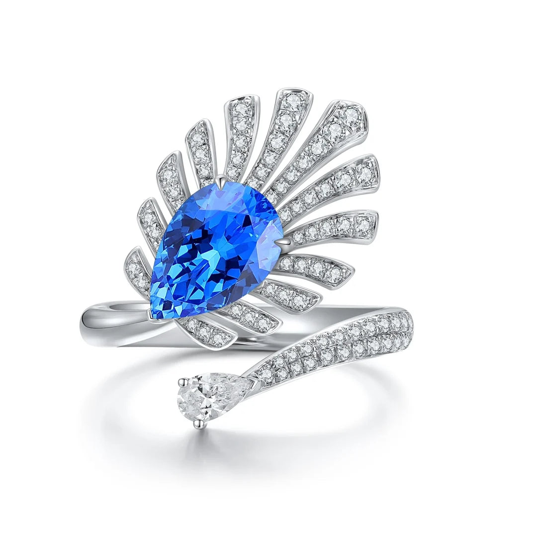Gemfiori Unique Rings for Women 925 Sterling Silver Ring Lab Grown Paraiba Pear Blue Diamond Rings Jewellery Gift Idea for Her Birthday