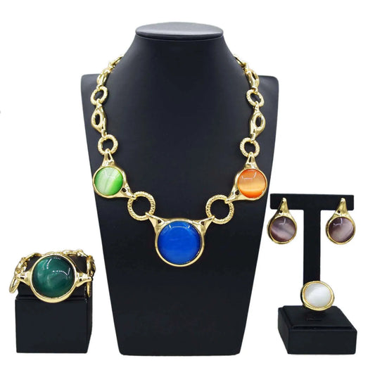 Zhuerrui Customized 18K Gold Jewelry Set Multi Color Round Necklace Bracelet Jewelry Sets Fashion Available Bridal Gift HA20066