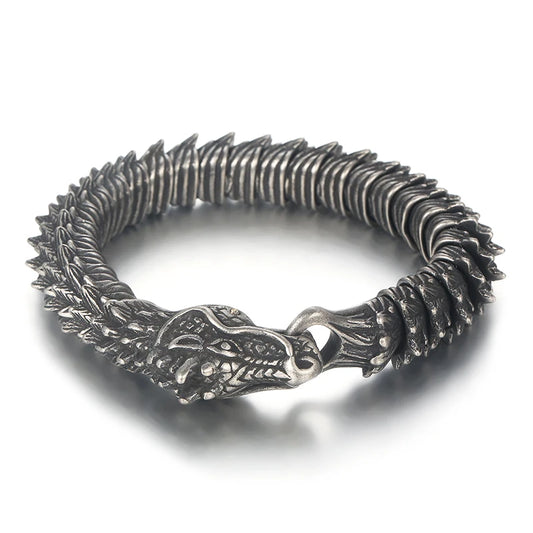 KALEN 220mm Men Punk Stainless Steel Links Bracelet With Vivid Dragon Head Clasp