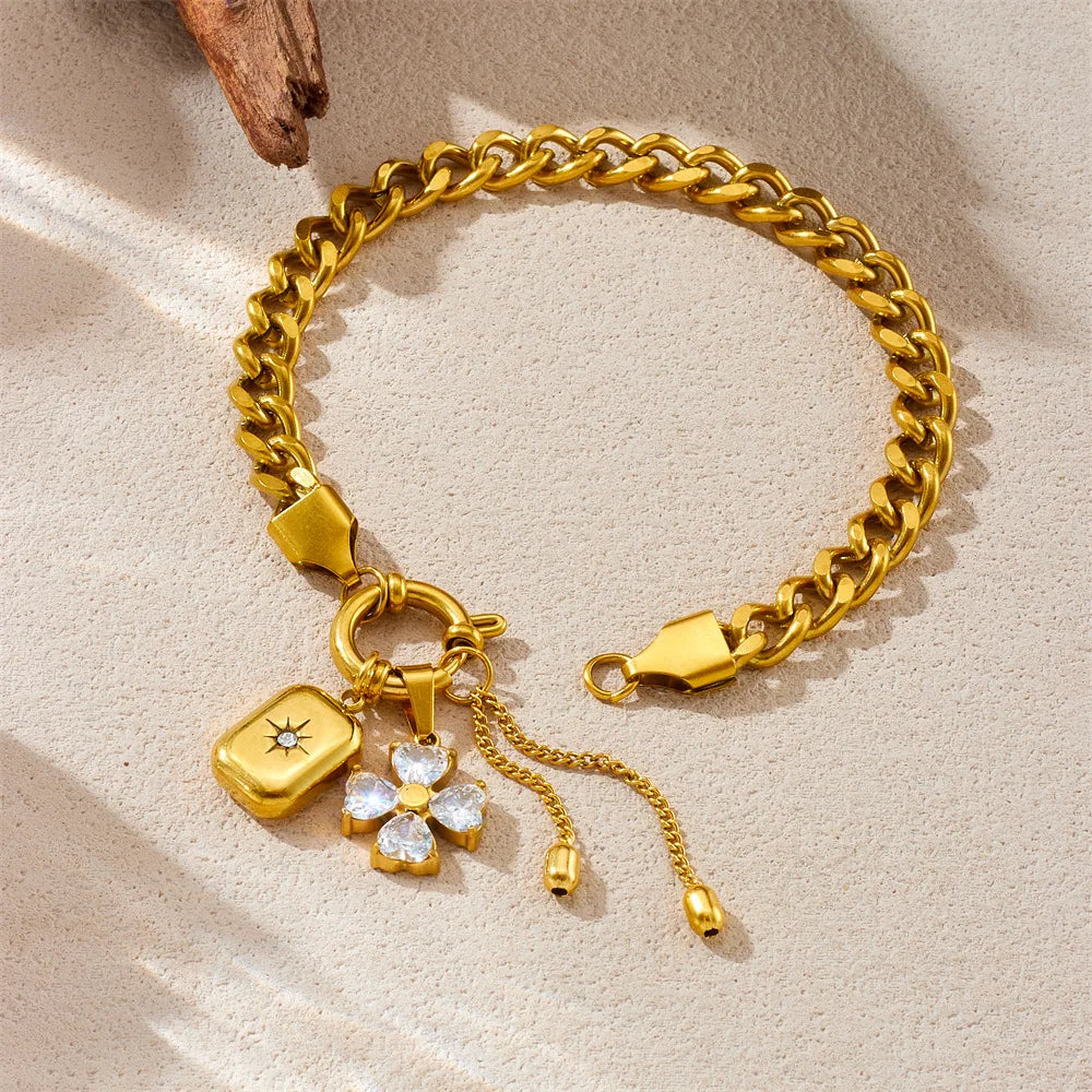 Gold Crystal Flower Pendant Necklace & Bracelet Jewellery Set | Sparkling Fashion Set