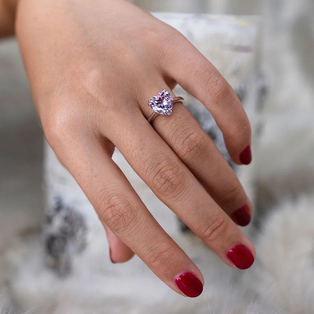 MuShan Jewelry Factory Cross Border Best Selling S925 Silver 4 Carat Heart 10*10 High Carbon Diamond Ring for Women