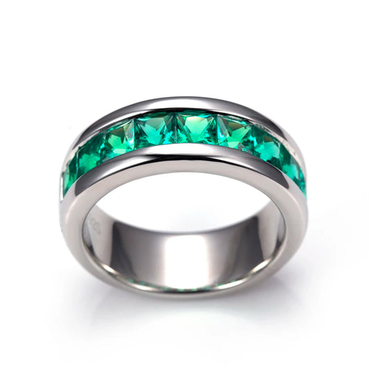 Messi Jewelry MSR-1182  925 Silver Lab Created Emerald Ring for Men
