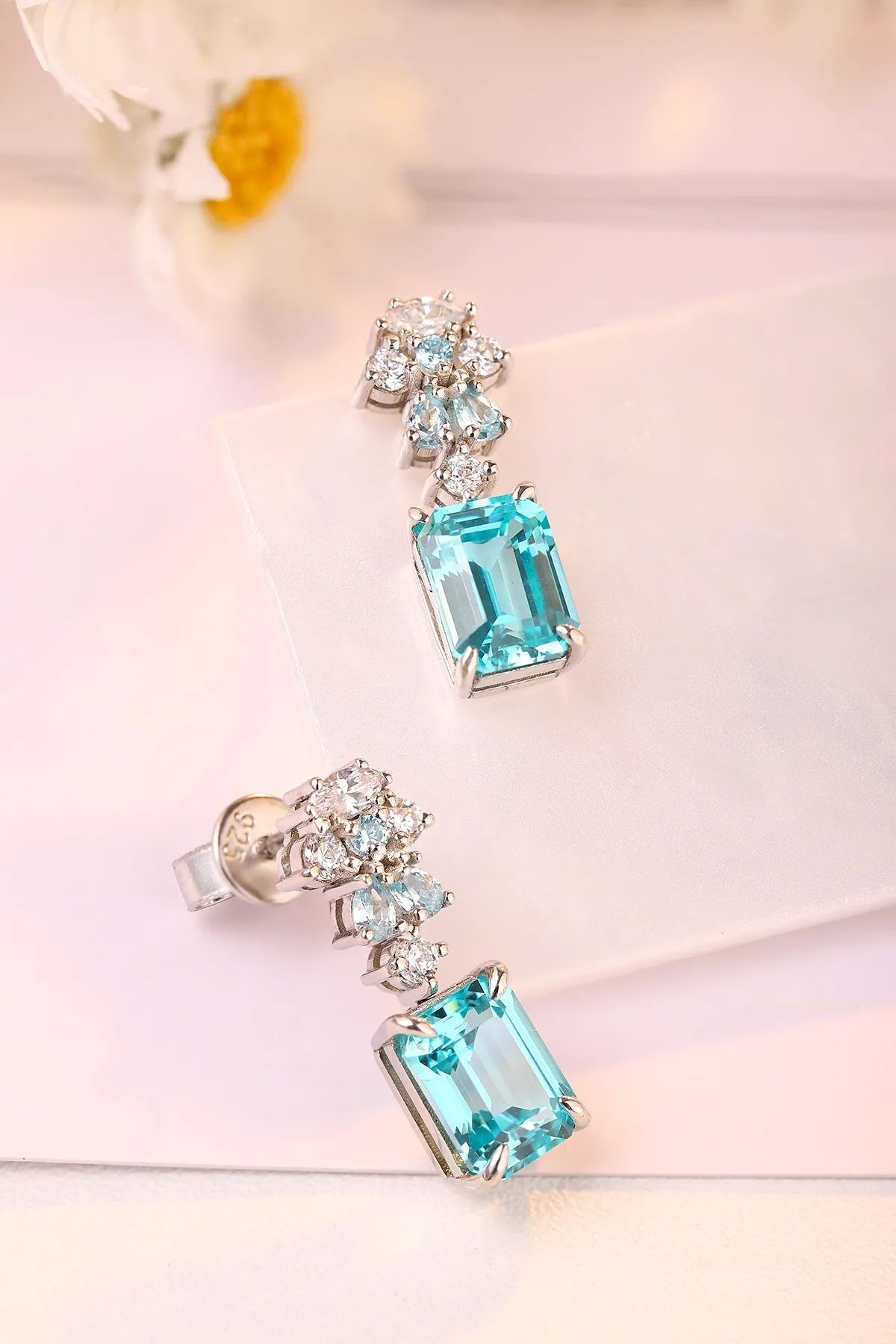 Gemfiori Anster High Quality S925 Lab Grown Paraiba Earring Stud Dainty Gemstone Stud Earrings for Women Daily Wear Gift