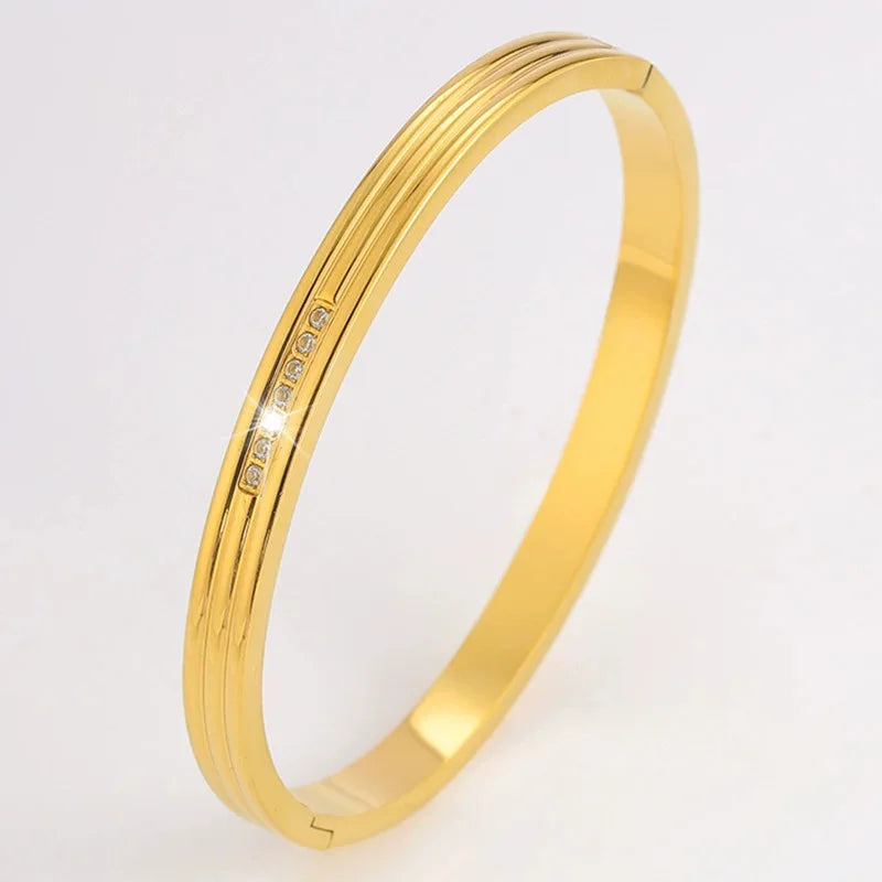 REBEL Stainless Inoxydable Stainless Steel 18K Gold Plated Roman Women Fashion Jewelry Bracelets Bangles