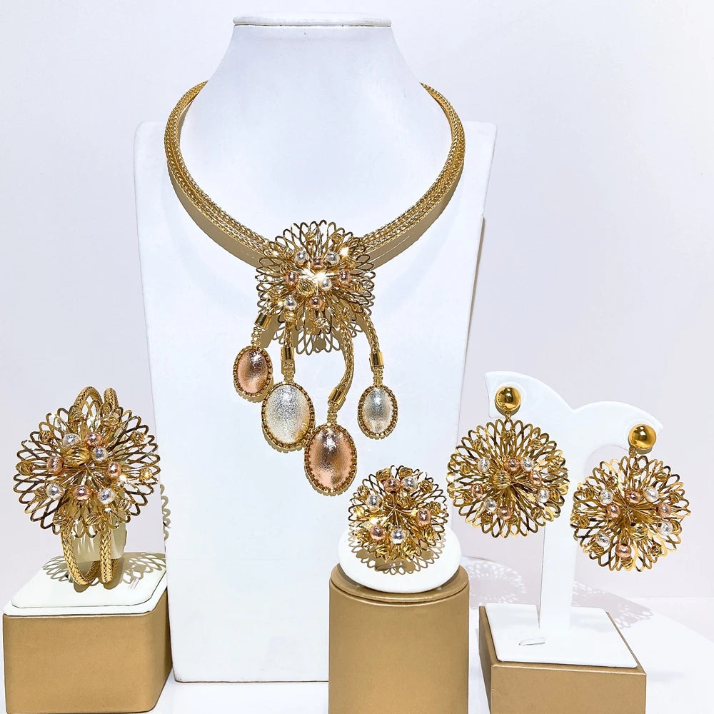 Italian Jewelry Set Alloy Brazilian Jewelry Sets Wedding Party Pendant Necklace Bracelet Ring Earrings Jewelry Set  HS2602625