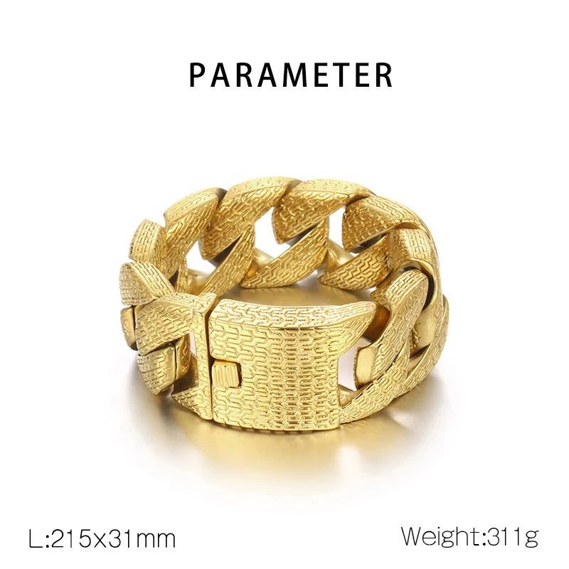 Unique Trendy Men's Luxury Distressed Antique Silver and Gold 31mm Thick Stainless Steel Chain & Link Bracelet-Gift