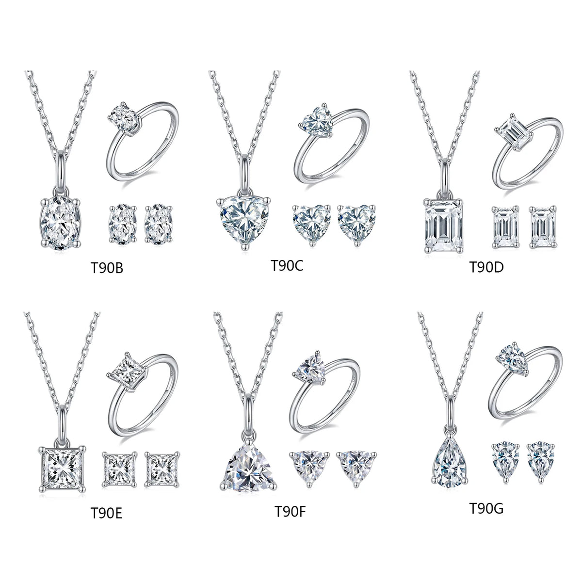 ArtistA Modern Minimalist Style 925 Silver Moissanite Necklace Ring Earrings Solitaire Jewelry Set for Fashionable Everyday Workwear