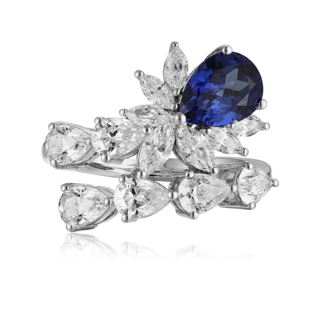 Gemfiori Jewelry Trendy High Quality S925 Silver Cultivated Sappjire Ring Unisex Engagement Ring for Wedding Party or Gift
