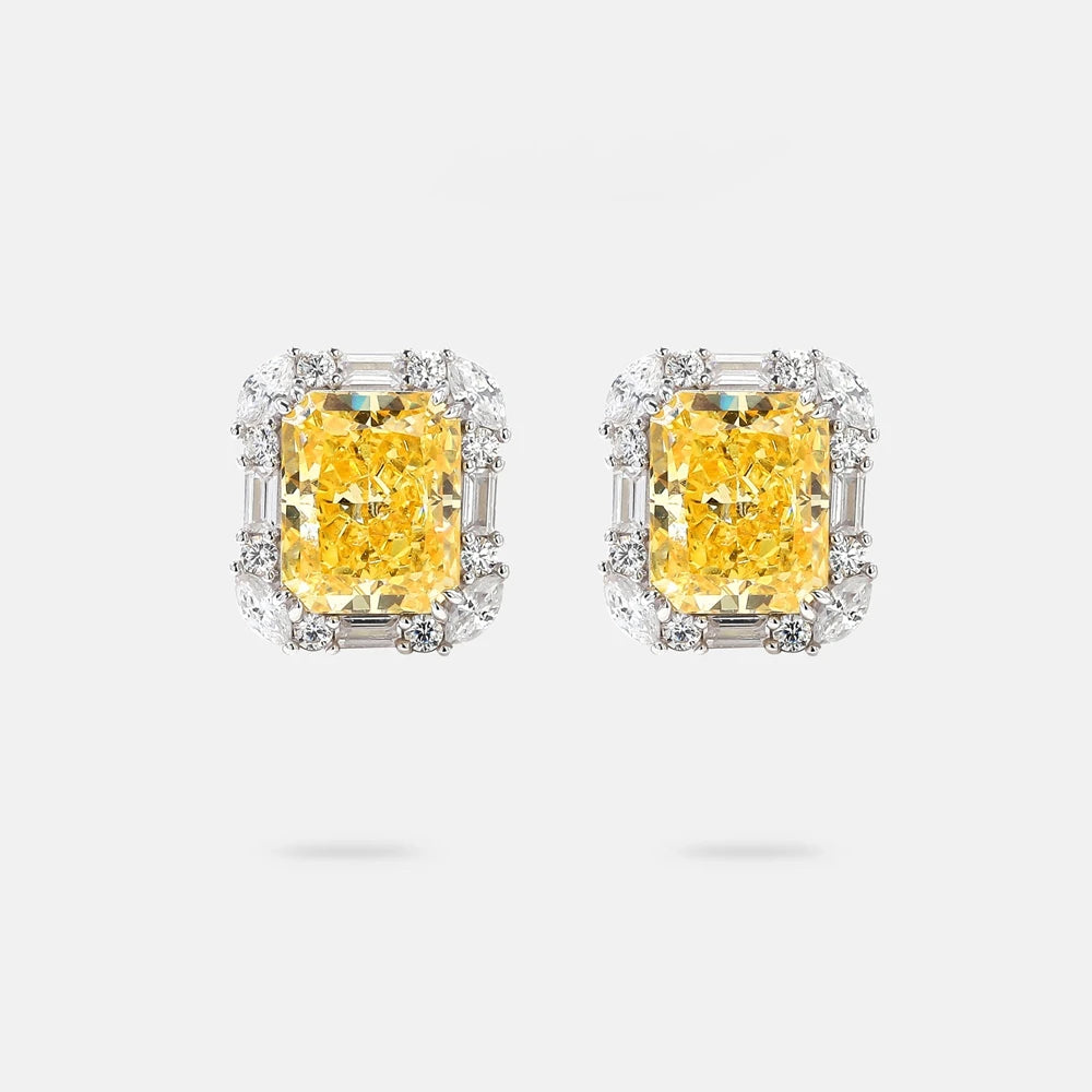 MUSHAN Jewelry Factory Pure Silver Stud Earrings Light Luxury and High End Gold Plated Yellow Diamond Ice Flower Cut Earrings