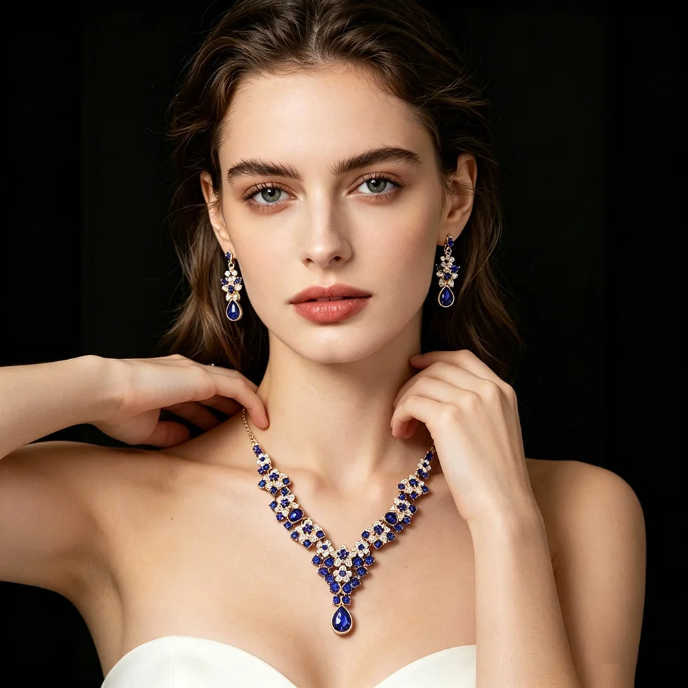 XM S344 Zircon Bridal Tiara Necklace & Earrings Set