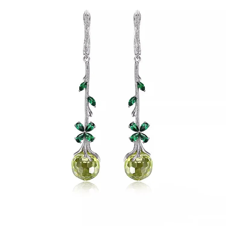 Green Zircon 925 Sterling Silver Classic Earrings for Women with Rhodium Plated Wedding & Party Gift