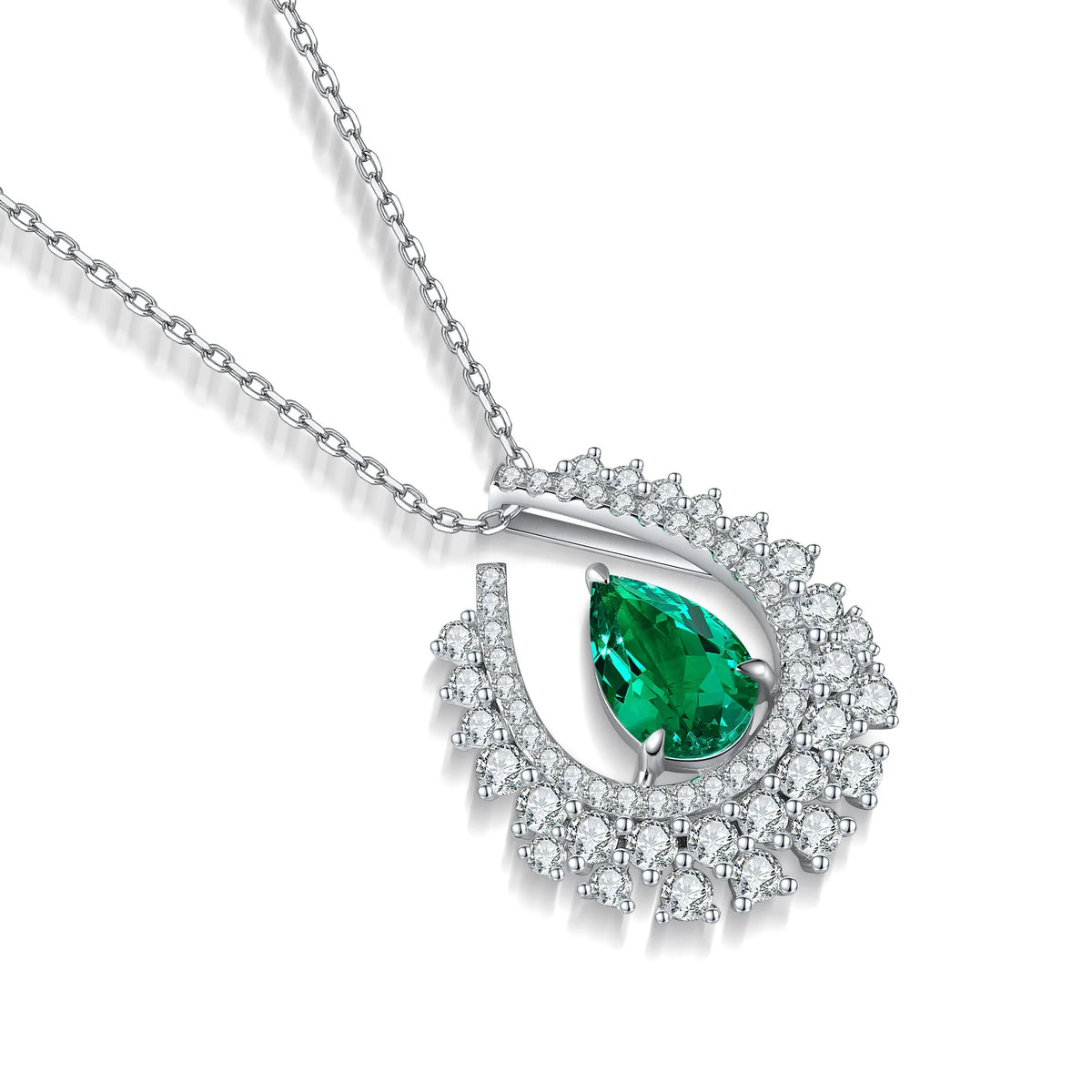 Gemfiori Anster 925 Sterling Silver High-quality Cultivated Emerald Necklace - Suitable for Parties or As a Gift