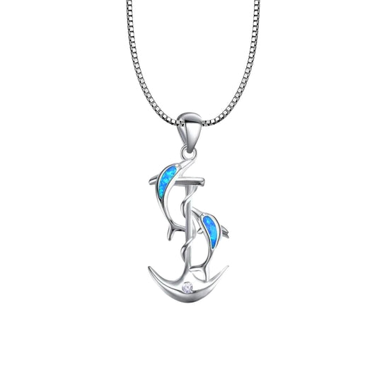 TikTok INS Wind Hawaii Beach Explosion Copper Alloy Opal Dolphin Pendant Silver Plated Box Chain Vintage Women's Party Wholesale