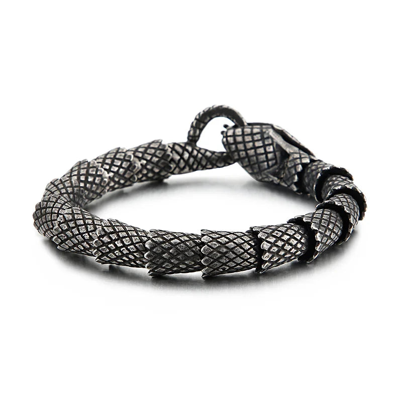 VIKING Mens Punk Vivid Snake Links Bracelet – Oxidized Black & Silver
