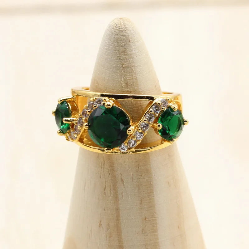 XOTICA Gold Plated Women Wedding Jewelry Sets Green Stones Earrings Bracelet Pendant Necklace Ring Gift