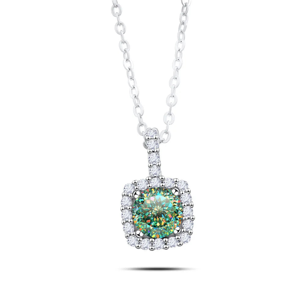 Factory 925 Sterling Silver Square Bezel Set Round Cut 1ct VVS GRA Colored Moissanite Jewelry Trendy Women Necklace Jewellry