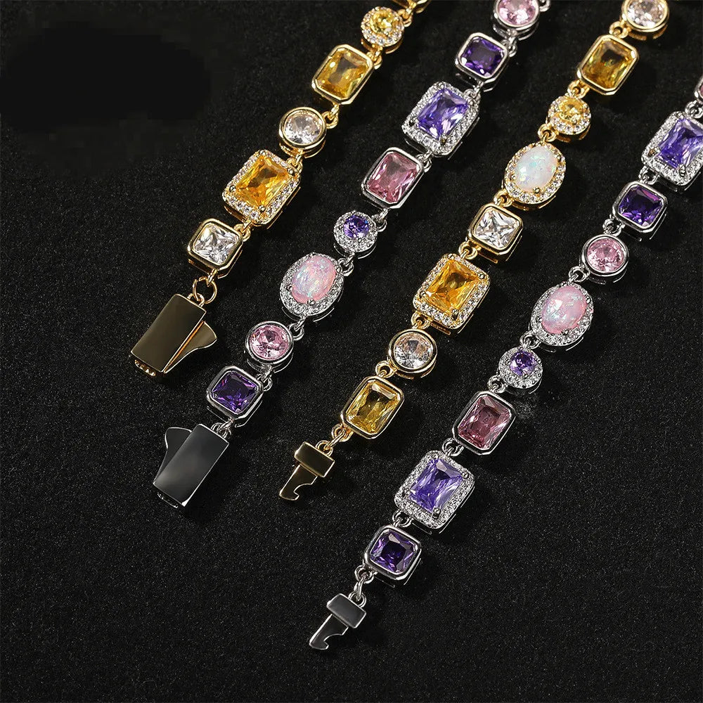 CUNYAN Light Luxury Gold Plated Tennis Necklace for Women 16inch 18inch Geometric Gemstone Hip Hop Necklace