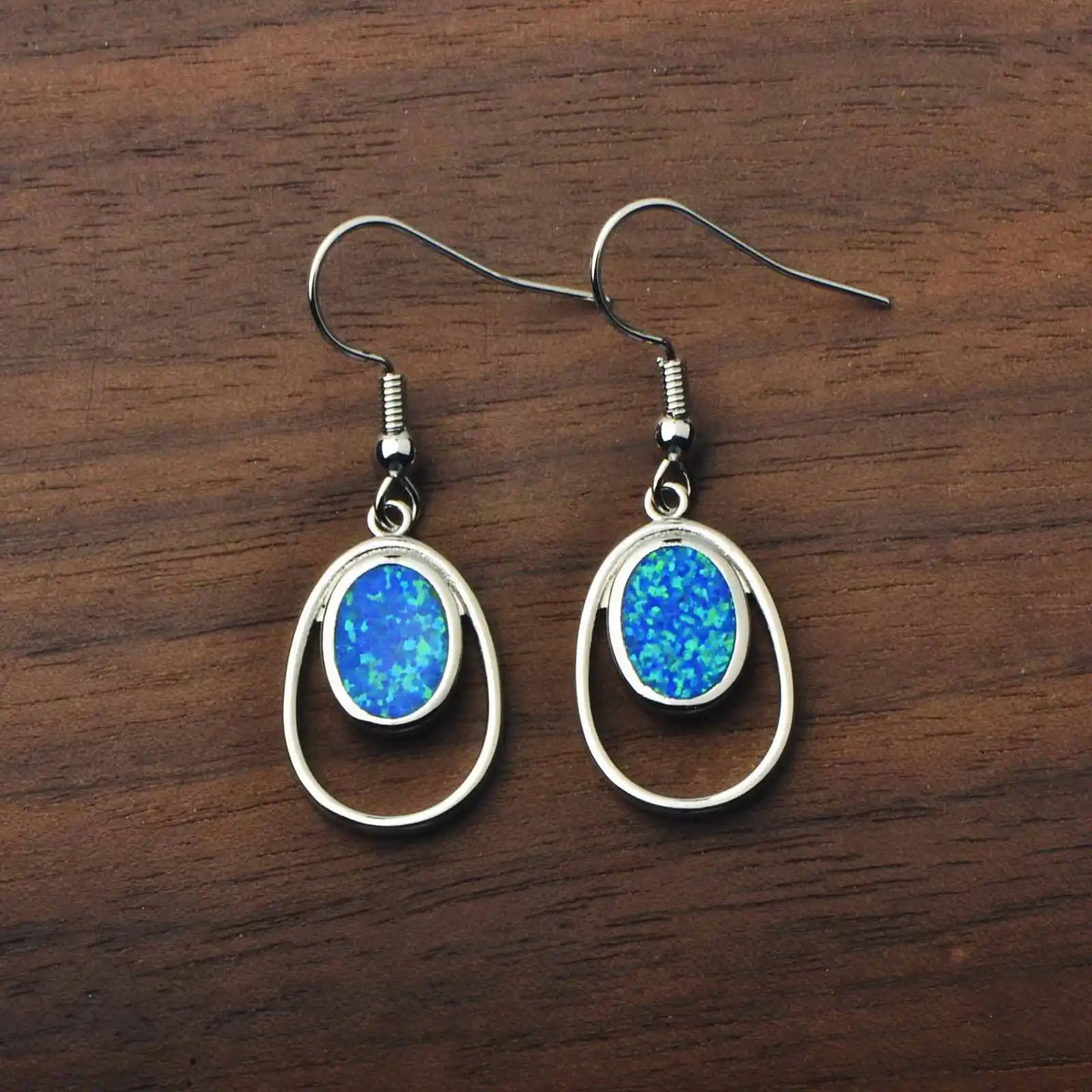 Jewelry for Women Bohemian Plant Floral Cluster Silver Plated Opall Ellipse Stud Earrings