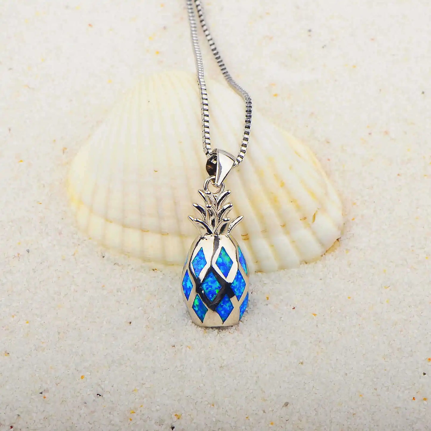 Aobao Pineapple Necklace Pineapple Pendant Copper Alloy Link Chain Opal Necklace Gift