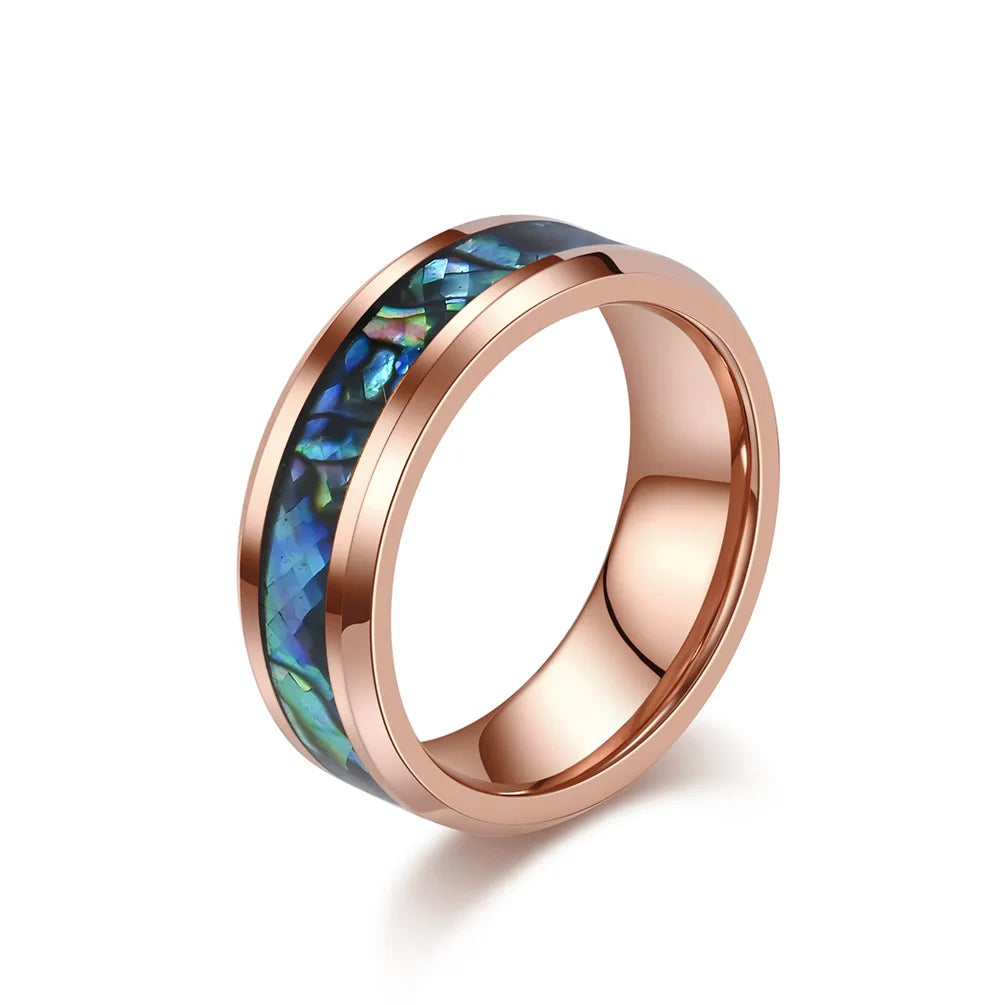 Tungsten Steel Inlaid Abalone Shell High-Level Fashion Couple's Ring
