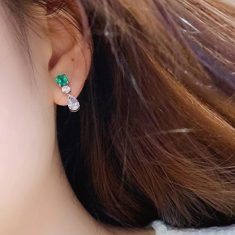 Gemfiori Hot Sale Vintage Wedding Drop Earrings Lab Emerald 925 Sterling Silver Pendant Her Christmas Gift Idea Fast Shipment Autumn