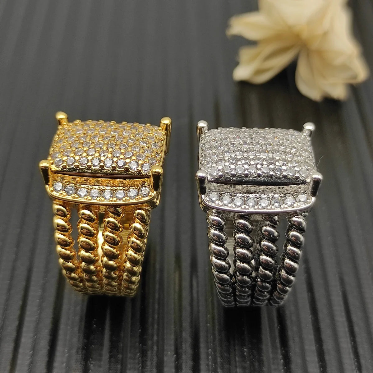 FASHIONISTA DY High-Quality Silver-Plated Large Full-Diamond Ring, Gold-Plated Large Colored Gemstone Ring, Jewelry