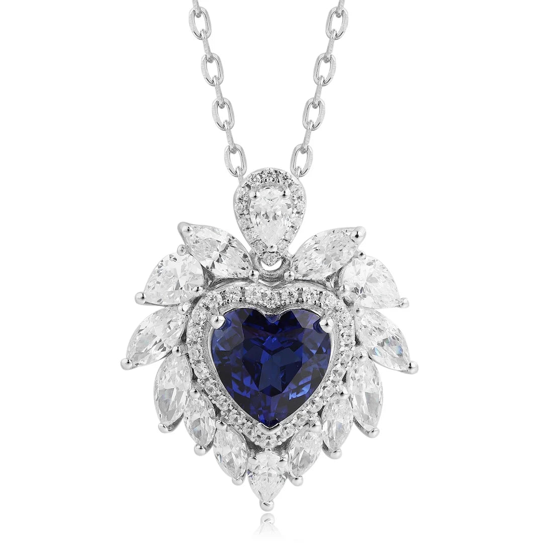 Gemfiori Anster 925 Sterling Silver High-quality Cultivation Lab Grown Sapphire Necklace - Suitable for Parties or As a Gift