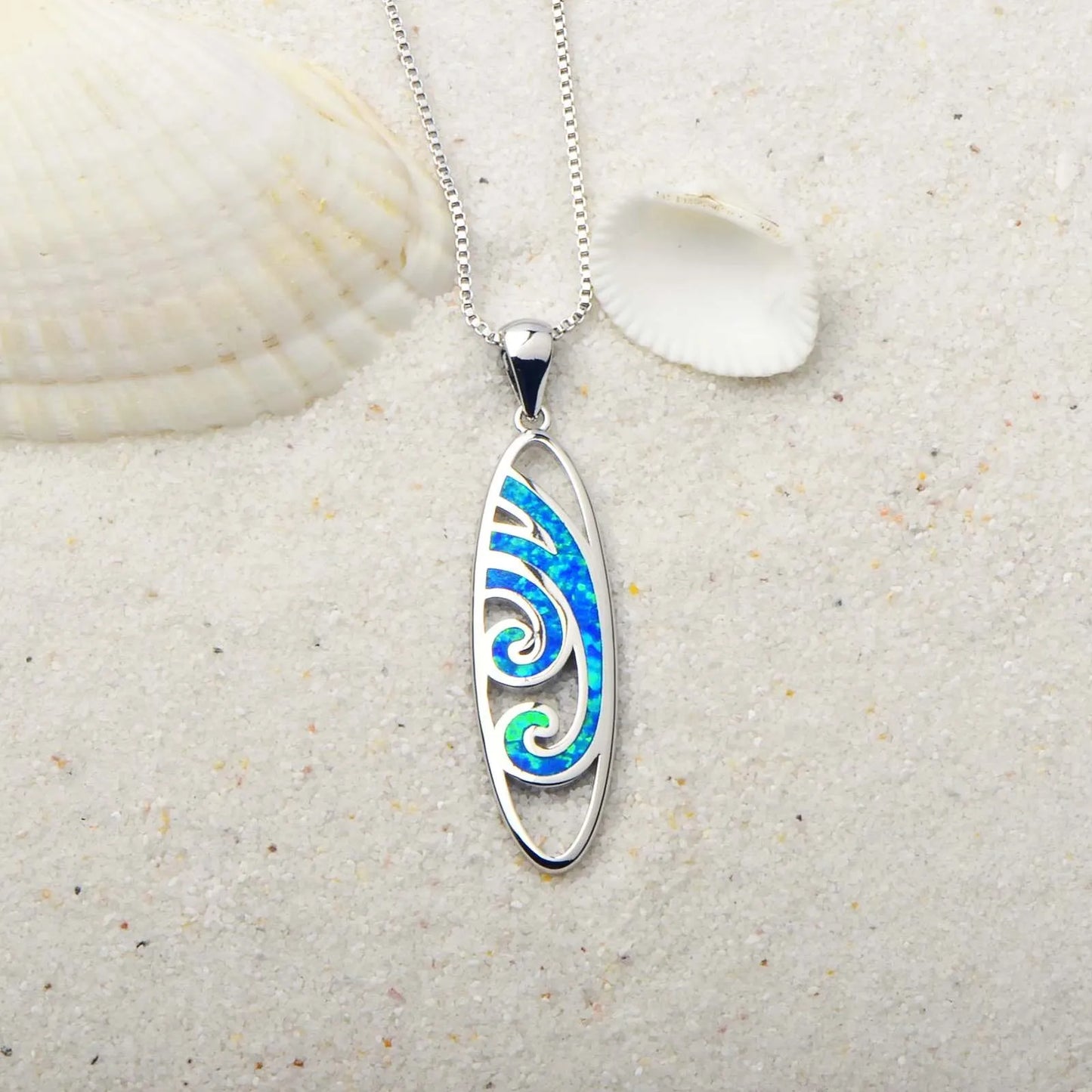 TikTok Viral Wave Opal Copper Box Chain Christian Lariat Necklace | Blue Ocean-Inspired Jewelry-Ins Trendy Bulk Supply