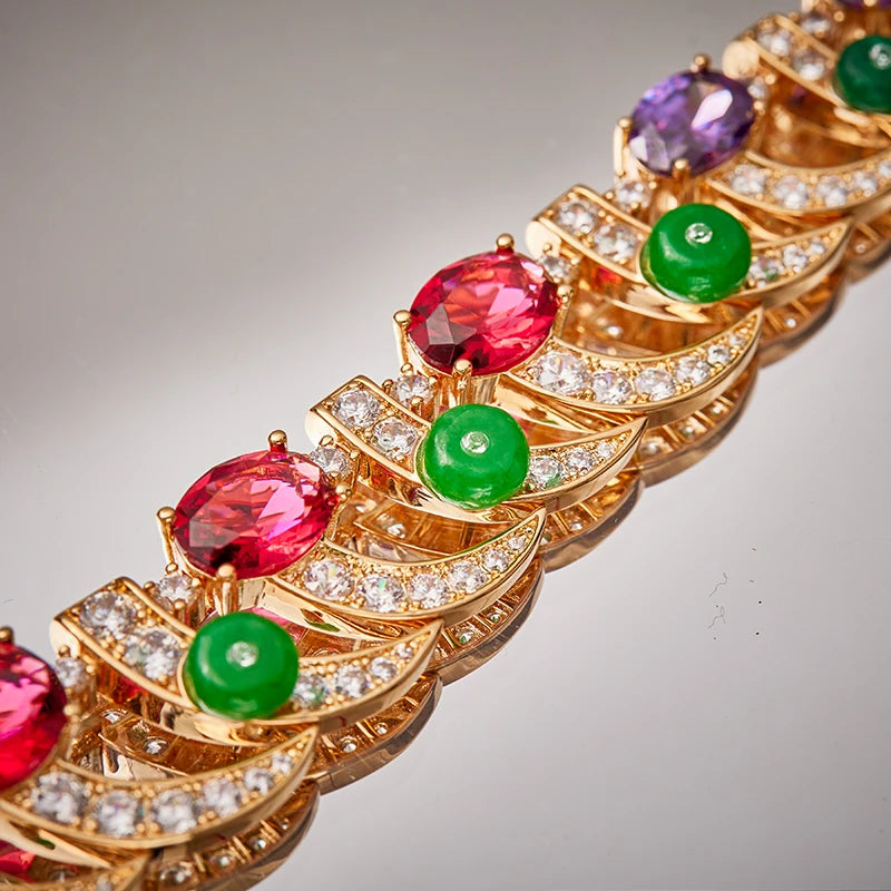 2023 Wholesale Brass Rose Gold Colorful Moonlight Gem Inlaid Zircon Women's Jewelry Ornaments